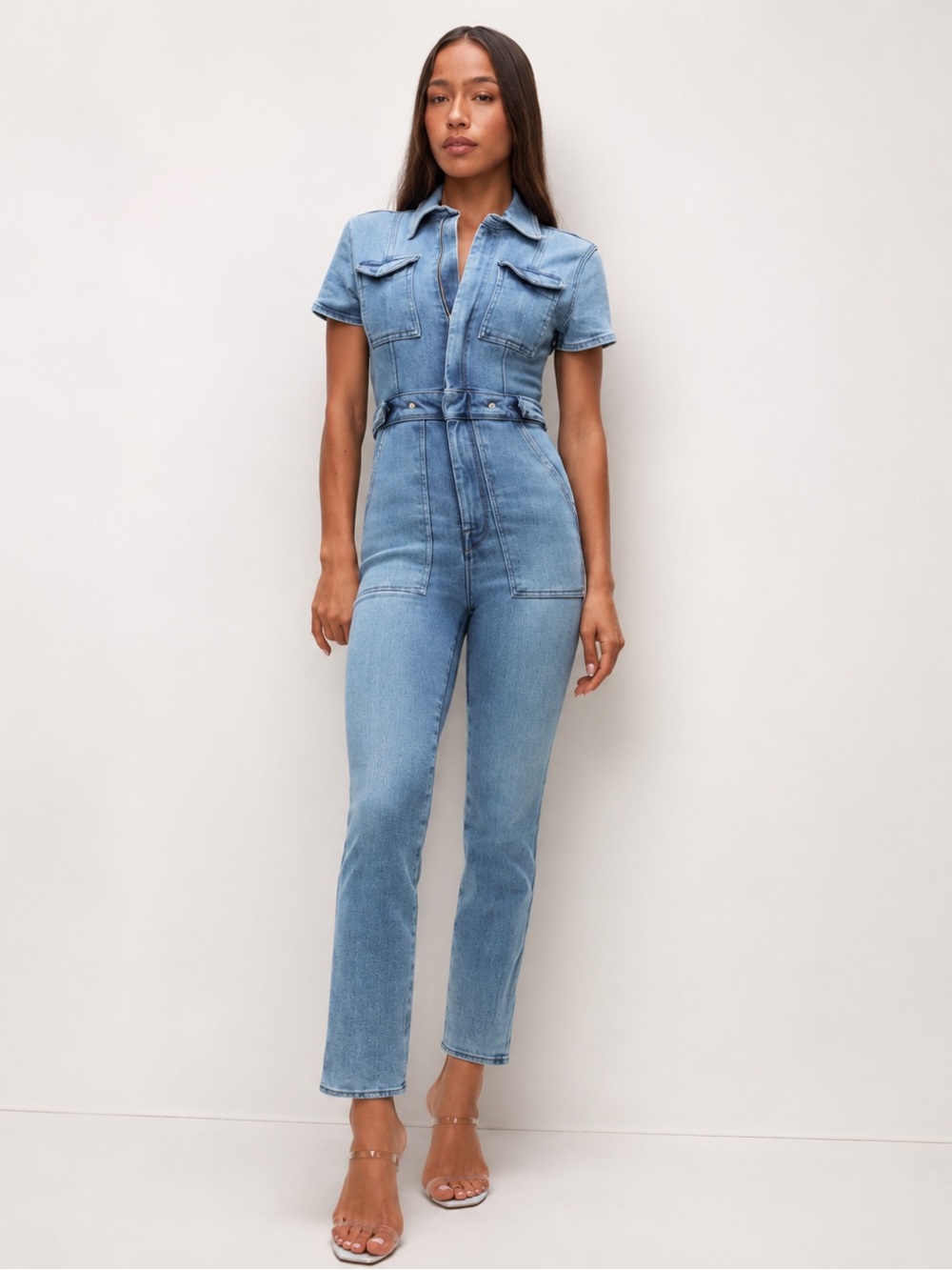 Good American Fit for Success Light Blue Wash Denim Jumpsuit Modern